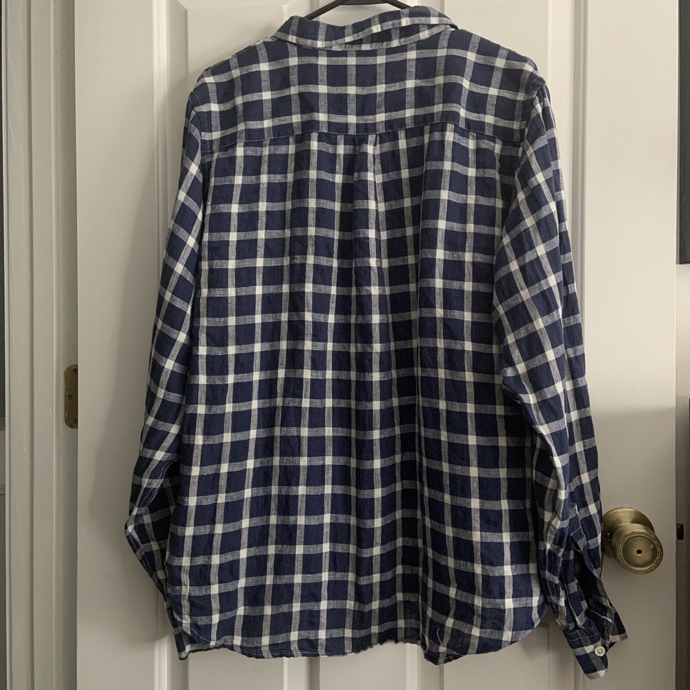 Linen Blue White Check Button up Shirt  Pkt Camixa by Celina Di Pisa Sz XXL - Picture 2 of 12